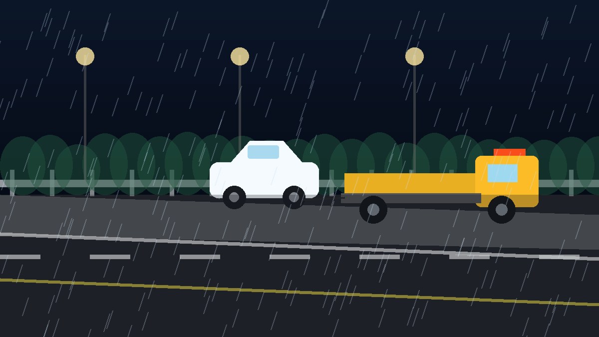 长沙暴雨夜拖车救援现场图